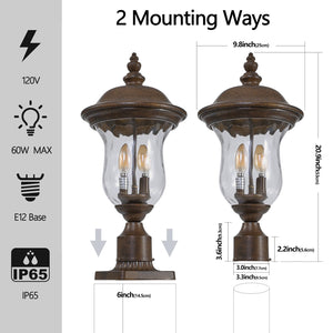 English Elm 21"(H) Vintage Outdoor Lamp Post Light, Waterproof Bronze Garden Lantern with Clear Glass Shade, E12 Bulb Ready W2312P389949
