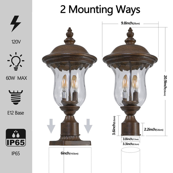 English Elm 21"(H) Vintage Outdoor Lamp Post Light, Waterproof Bronze Garden Lantern with Clear Glass Shade, E12 Bulb Ready W2312P389949
