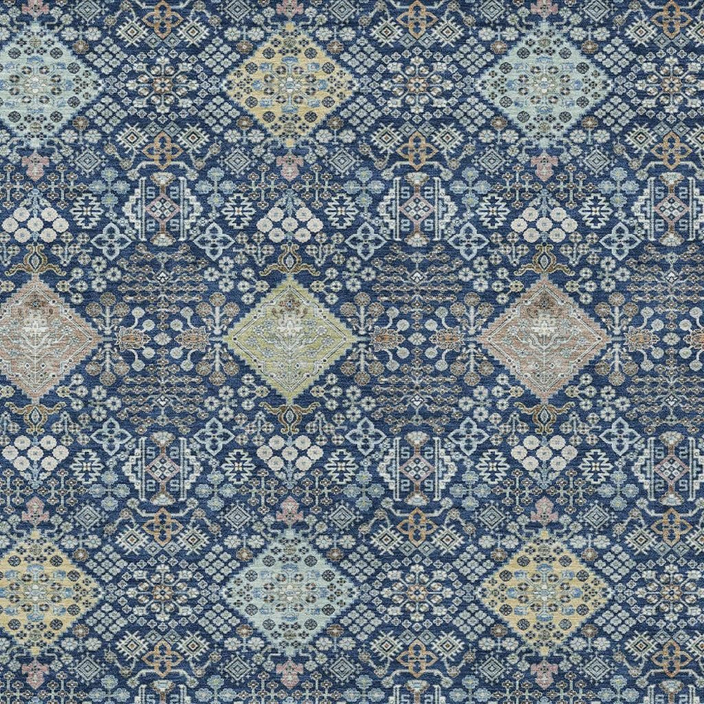 HomeRoots Oriental Polyester Area Rug Washable Navy Ivory Indoor Outdoor Patio Living Pattern 8' x 10' 724890
