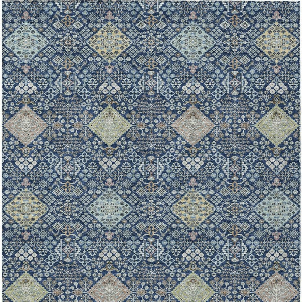 HomeRoots Oriental Polyester Area Rug Washable Navy Ivory Indoor Outdoor Patio Living Pattern 8' x 10' 724890