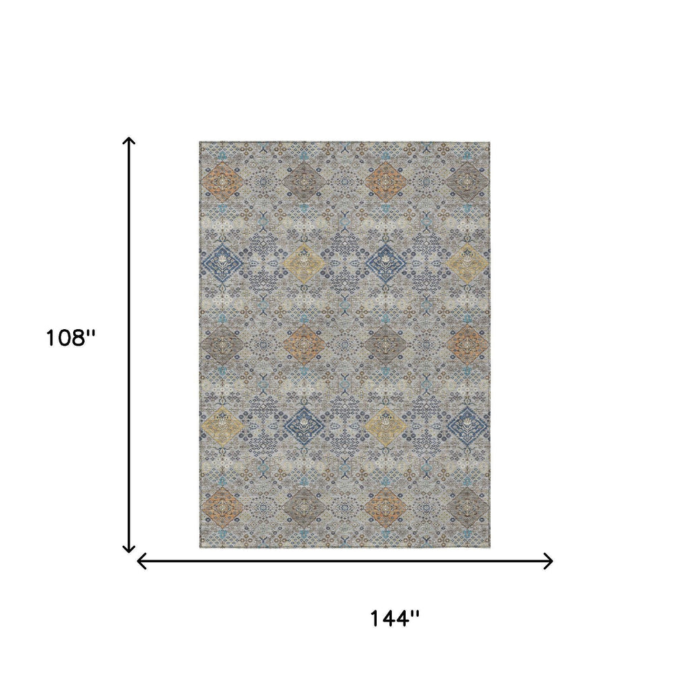 Oriental Polyester Area Rug Washable Indoor Outdoor Stain Resistant Low Profile Decor