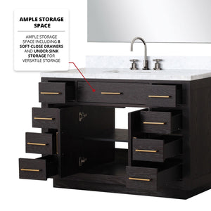 English Elm Black Oak Single Bath Vanity Set With Carrara Marble Top, Chrome Faucet & Frameless Mirror, 48" W B2731S02211
