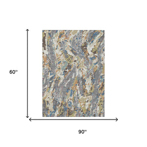 Abstract Washable Polyester Area Rug for Indoor Outdoor Patio and Living Room Spaces