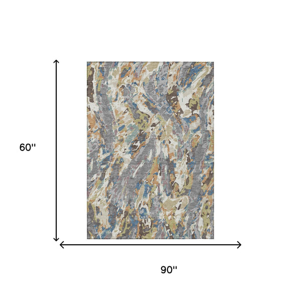 Abstract Washable Polyester Area Rug for Indoor Outdoor Patio and Living Room Spaces