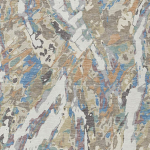 Abstract Washable Polyester Area Rug for Indoor Outdoor Living Spaces in Neutral Ivory and Gray