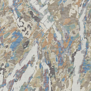 Abstract Washable Polyester Area Rug for Indoor Outdoor Living Spaces in Neutral Ivory and Gray