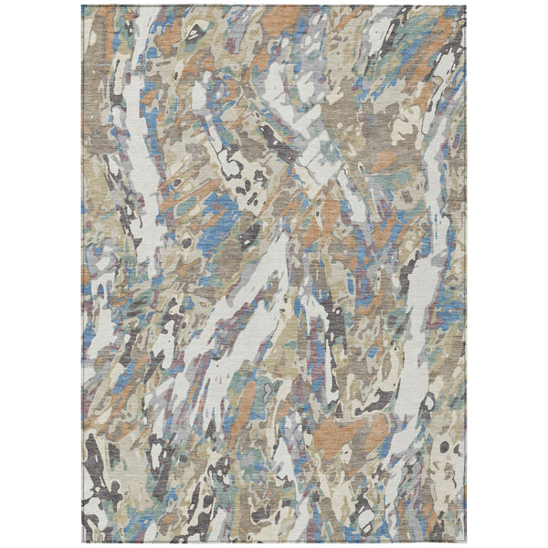 Abstract Washable Polyester Area Rug for Indoor Outdoor Living Spaces in Neutral Ivory and Gray