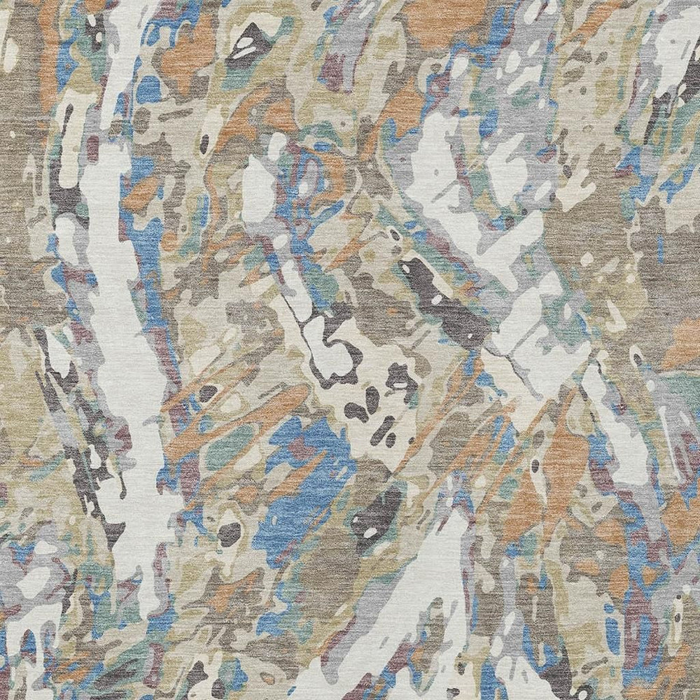 HomeRoots Abstract Washable Polyester Area Rug for Indoor Outdoor Living Spaces in Neutral Ivory and Gray 9' x 12' 724933