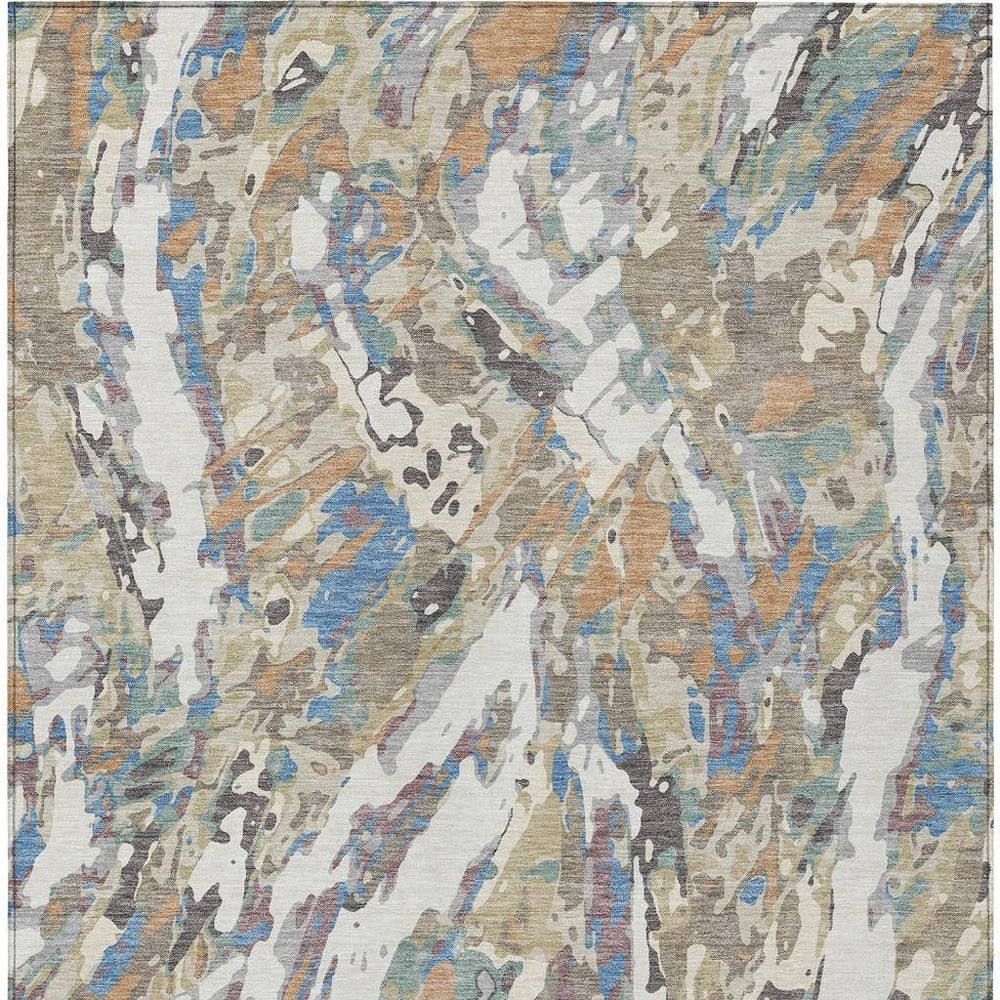 HomeRoots Abstract Washable Polyester Area Rug for Indoor Outdoor Living Spaces in Neutral Ivory and Gray 9' x 12' 724933