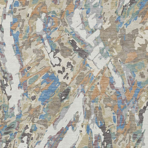 Abstract Washable Polyester Area Rug for Indoor Outdoor Living Spaces in Neutral Ivory and Gray