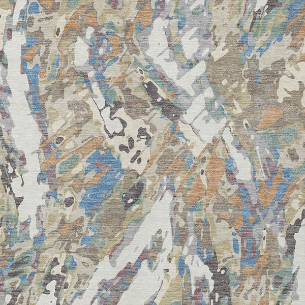 Abstract Washable Polyester Area Rug for Indoor Outdoor Living Spaces in Neutral Ivory and Gray