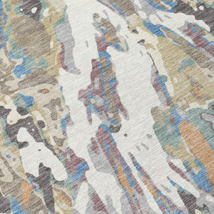 Abstract Washable Polyester Area Rug for Indoor Outdoor Living Spaces in Neutral Ivory and Gray