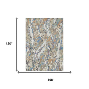 Abstract Washable Polyester Area Rug for Indoor Outdoor Living Spaces in Neutral Ivory and Gray