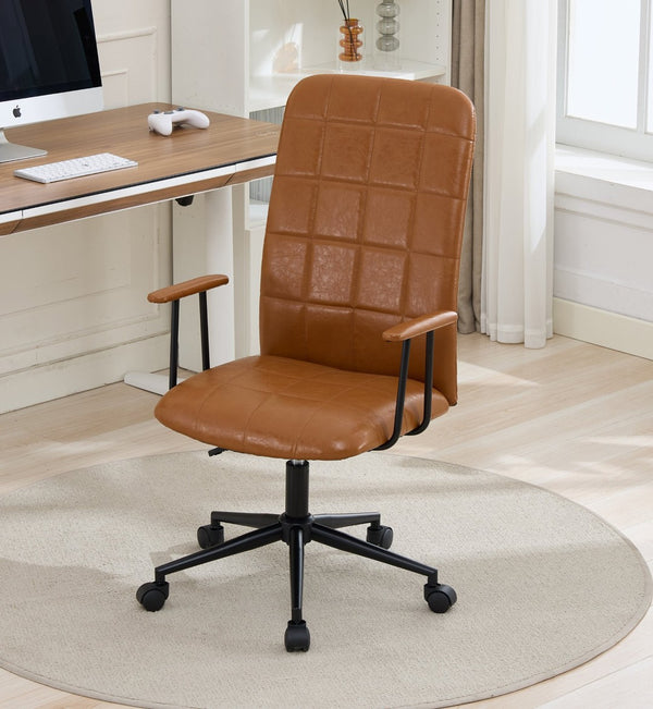 English Elm Antique Pu Leather High Back Office Chair with Swivel Gas Lift and Padded Armrests Antique Brown W3149S00005