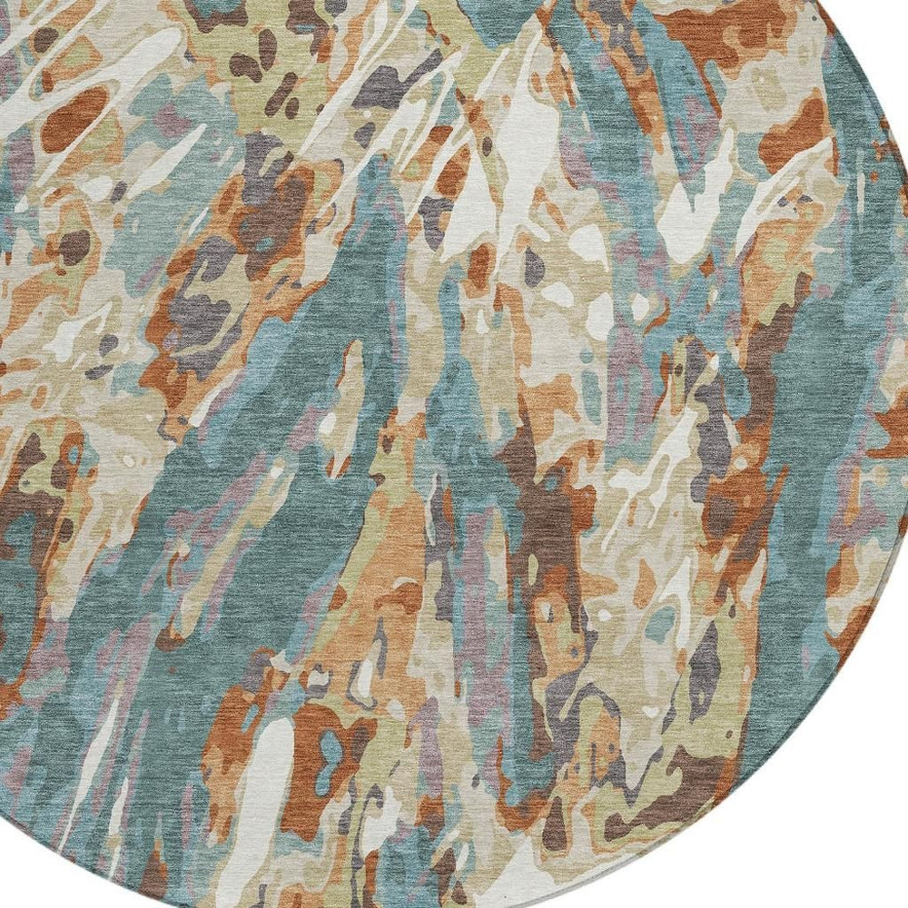 HomeRoots 8 Ft Round Abstract Polyester Area Rug for Indoor Outdoor Patios and Living Rooms 724943