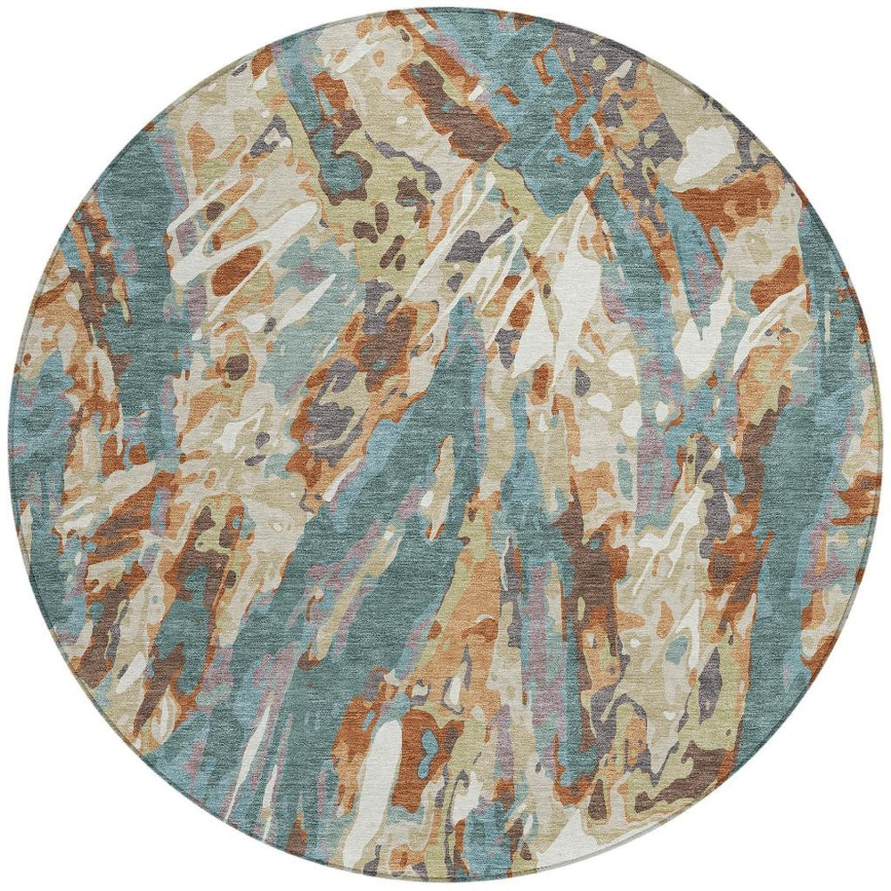 HomeRoots 8 Ft Round Abstract Polyester Area Rug for Indoor Outdoor Patios and Living Rooms 724943