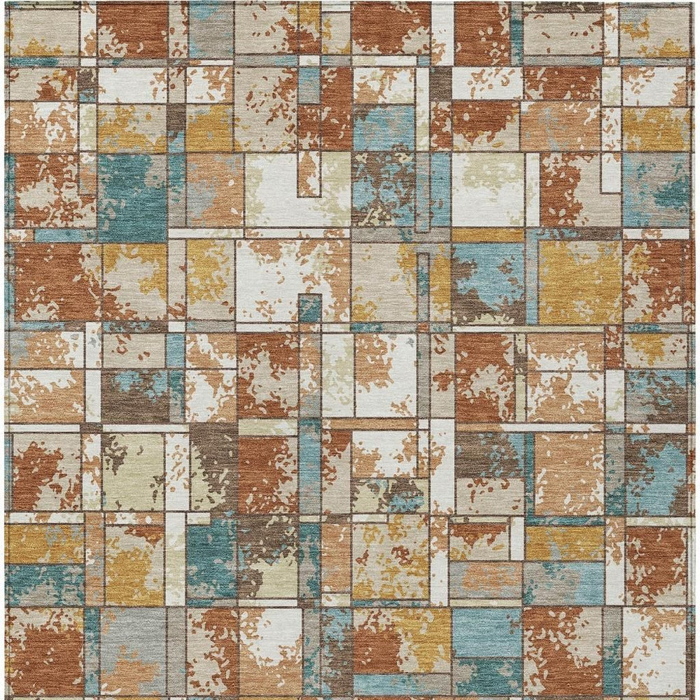 HomeRoots Geometric Polyester Area Rug Washable Low Pile Indoor Outdoor for Patios and Living Rooms 9' x 12' 724985