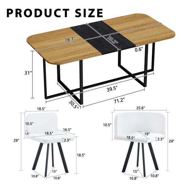 English Elm 9-piece Square Dining Set Two-tone Wood Tabletop with 8 White Pu Leather Chairs Modern W3875S00139
