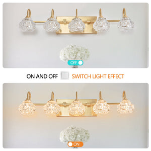 English Elm 29" Modern Crystal Bathroom Vanity Light 5-Light Elegant Wall Sconce with Clear Glass Shades for Vanity Gold W2312P374825
