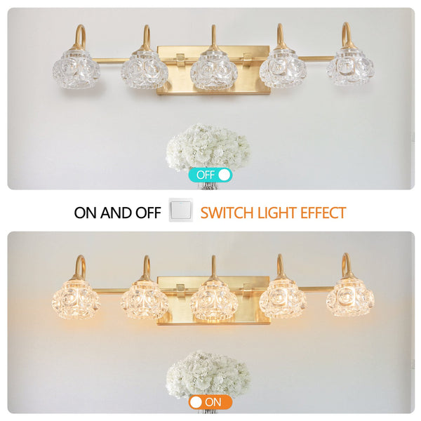 English Elm 29" Modern Crystal Bathroom Vanity Light 5-Light Elegant Wall Sconce with Clear Glass Shades for Vanity Gold W2312P374825