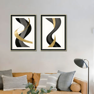 English Elm Set Of 3 Black And Gold Abstract Prints – Modern Luxury Framed Wall Art For Living Room & Bedroom T3976P383232-GIGA