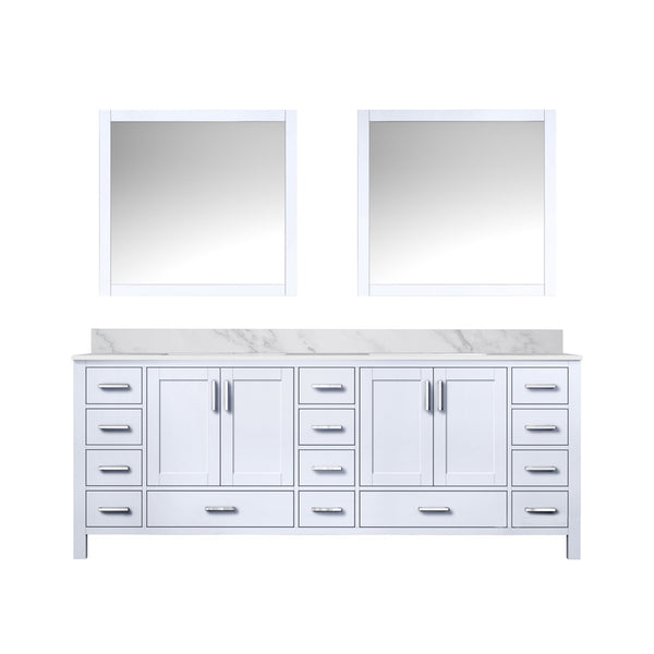 English Elm White Double Bath Vanity With Carrara Marble Top & Matching Mirrors - Elegant Storage Solution! B2731S00846-GIGA