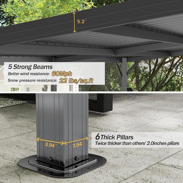 English Elm 10'x16' Wall Mounted Hardtop Gazebo Galvanized Steel Roof Patio Lean to Canopy Grey W1859S00223