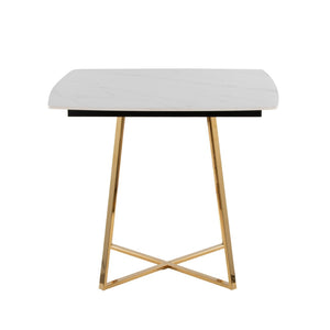 English Elm Dinette Square Ceramic Top Dining Table with Gold Metal Base for Small Spaces B202P471539