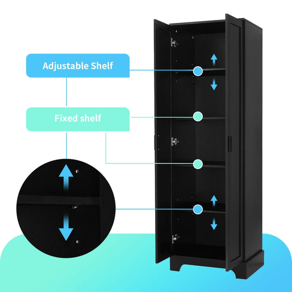 English Elm Storage Cabinet Tall Mdf Two Door Adjustable Shelves Matte Black Home Office Bath N725P181207Z