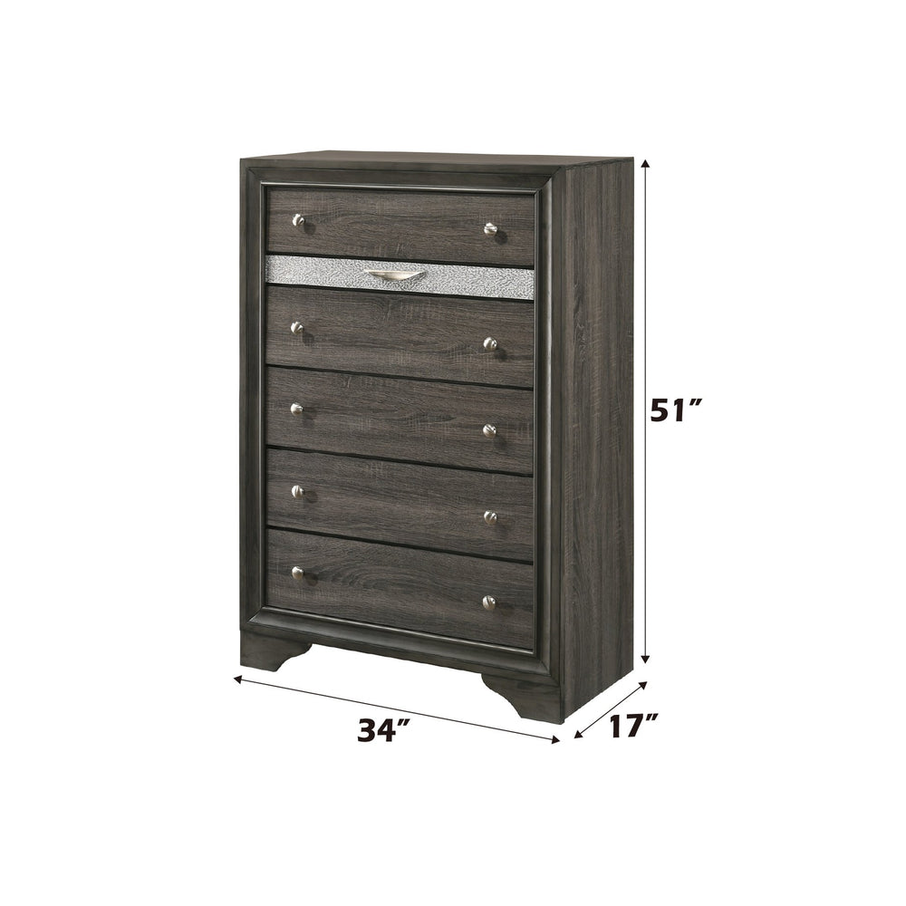 English Elm Naima Gray Finish Chest with 5 Drawers & Felt Jewelry Organizer, Silver Knobs, Smooth-Glide Runners B2726P261249