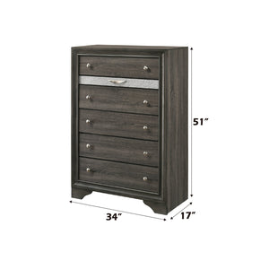 English Elm Naima Gray Finish Chest with 5 Drawers & Felt Jewelry Organizer, Silver Knobs, Smooth-Glide Runners B2726P261249