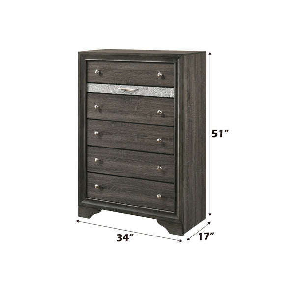 English Elm Naima Gray Finish Chest with 5 Drawers & Felt Jewelry Organizer, Silver Knobs, Smooth-Glide Runners B2726P261249