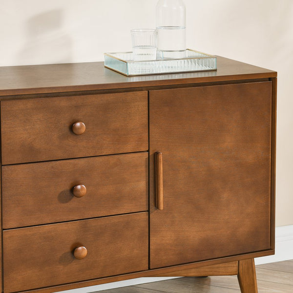 English Elm 47.3" Mid Century Modern Sideboard Buffet with 2 Doors 3 Drawers Walnut — Spacious Storage, Solid Wood Base, Stylish Console Table W1801P195696