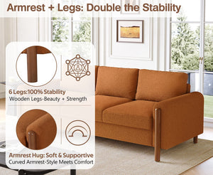 English Elm Christopher Knight Home® - 83.86" 3-Seater Sofa in Teddy Velvet with Curved Armrests & Solid Wood Legs, Plush Durable Comfort Orange N765P331021Y