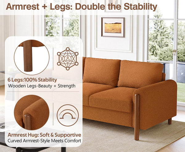 English Elm Christopher Knight Home® - 83.86" 3-Seater Sofa in Teddy Velvet with Curved Armrests & Solid Wood Legs, Plush Durable Comfort Orange N765P331021Y