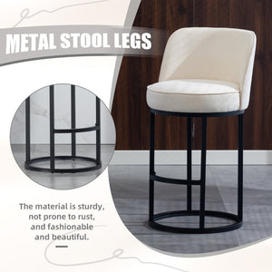 English Elm Counter Height Barstools Set of 2 Linen Upholstered Barrel Seat with Iron Legs Beige W395P410430