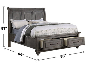 English Elm Queen Sleigh Bed with Underbed Drawers Gray Vintage Transitional 3-Panel Headboard Storage Classic Elegance B011S01399
