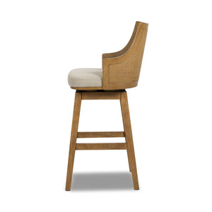 English Elm Jennifer Taylor Home - Bahama 30" Cane Rattan High-Back Swivel Bar Stool – Handcrafted Rubberwood, Wool-Poly Blend Upholstery, Brass Footrest Beige B2719P395567