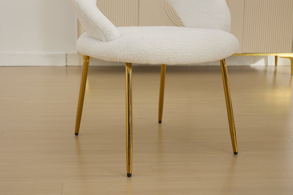 English Elm 061-Set Of 1 Cozy Teddy Fabric Dining Chair With Curved Backrest & Chic Gold Legs For Modern Spaces W527P255479