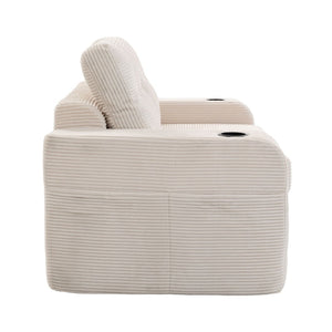 English Elm Convertible Floor Sofa Bed with Memory Foam and Ribbed Corduroy for Small Spaces Beige W395P438025