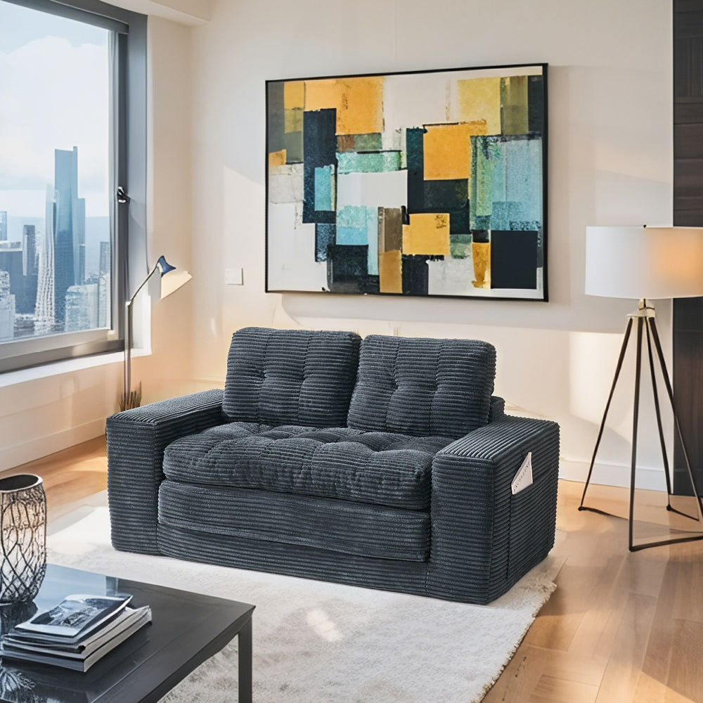 English Elm Loveseat Convertible Sofa Bed With Memory Foam - Stylish Corduroy, No Assembly, Perfect For Small Spaces! W2959P379137