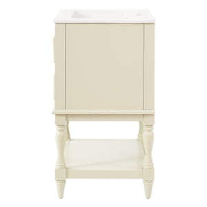 English Elm 24'' Retro Bathroom Vanity Mdf Cabinet with Ceramic Sink Open Shelf and 2 Drawers Beige N710P405414Y