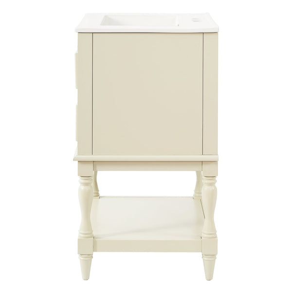 English Elm 24'' Retro Bathroom Vanity Mdf Cabinet with Ceramic Sink Open Shelf and 2 Drawers Beige N710P405414Y
