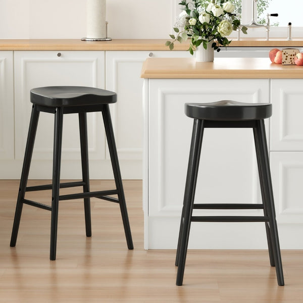 English Elm Counter Height Stools Set of 2 Mid-century Metal Legs Ergonomic Kitchen Island Seating T3623P430857