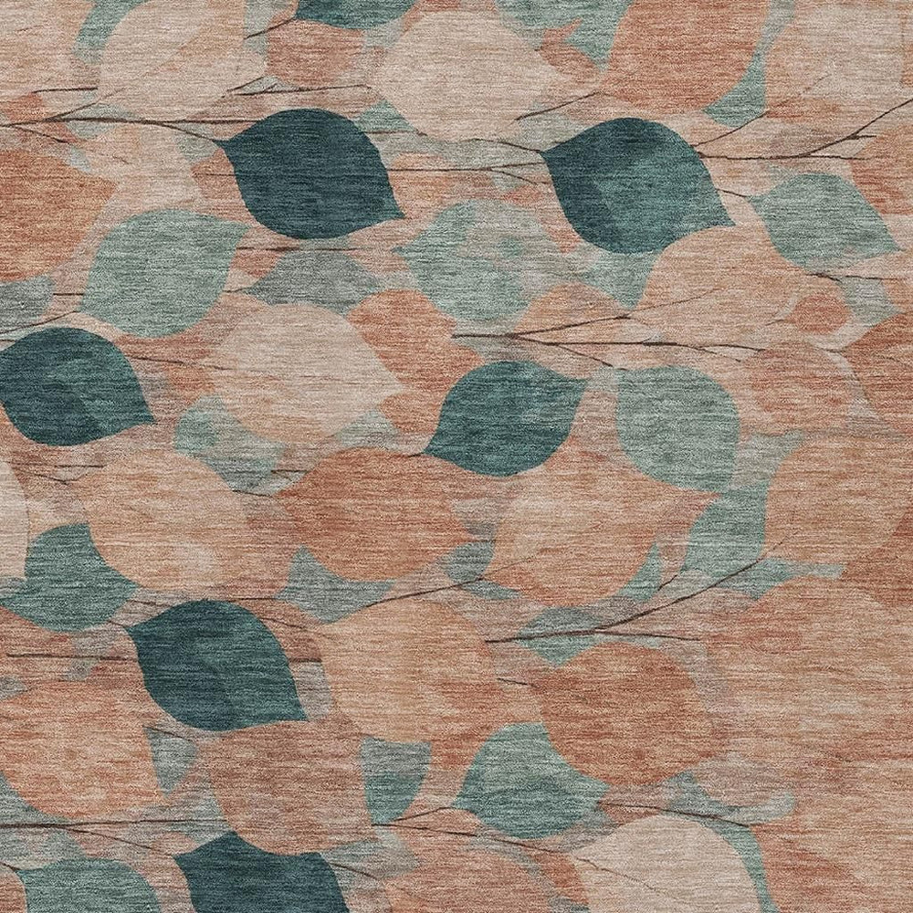 HomeRoots Floral Polyester Area Rug Washable Indoor Outdoor Use Copper Salmon Tones Patio Ready 5' x 8' 725024