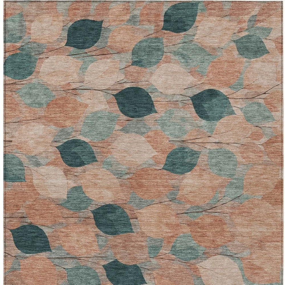 HomeRoots Floral Polyester Area Rug Washable Indoor Outdoor Use Copper Salmon Tones Patio Ready 5' x 8' 725024