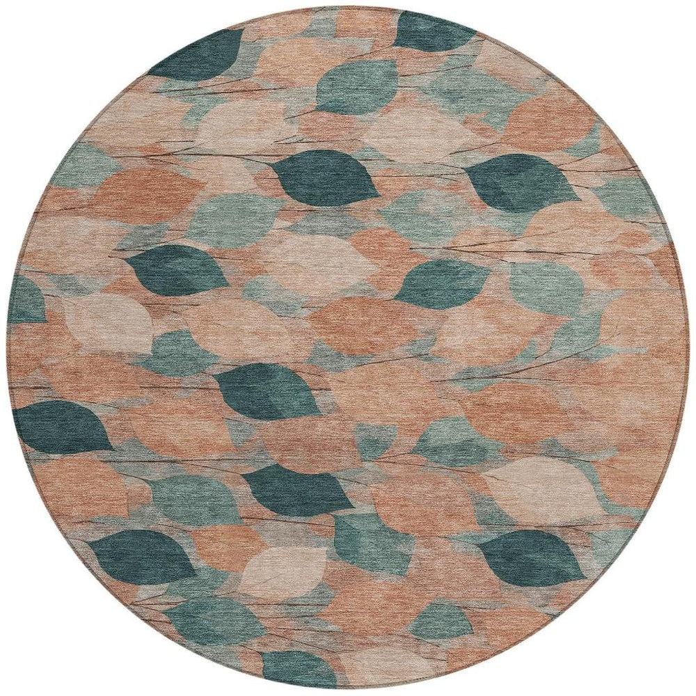 8 Foot Round Floral Polyester Area Rug Indoor Outdoor Washable Patio Kitchen