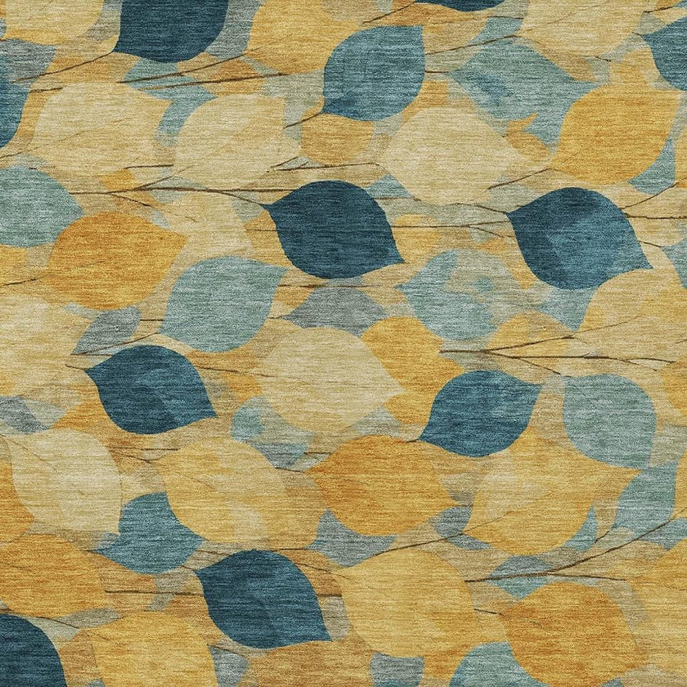 HomeRoots Floral Botanical Polyester Washable Area Rug Gold Wheat Tones for Indoor Outdoor Spaces 10' x 14' 725040