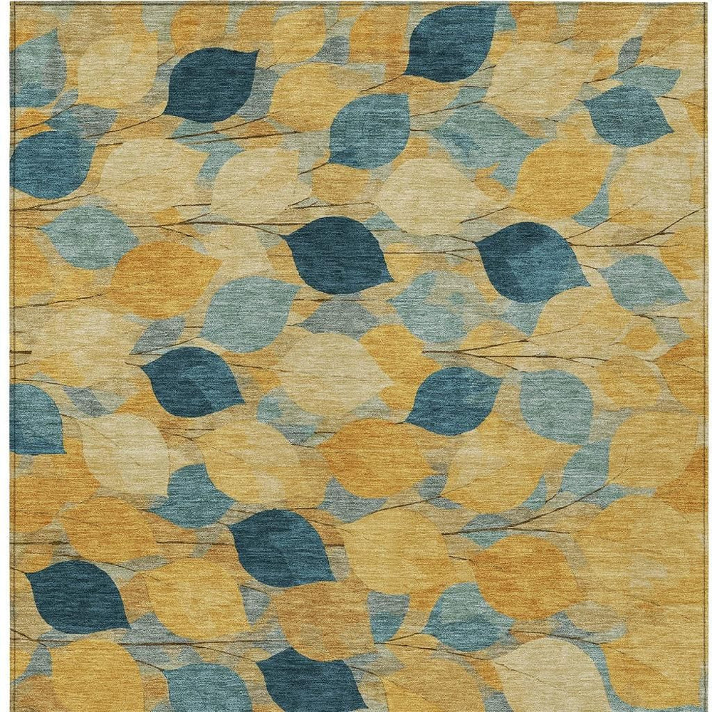 HomeRoots Floral Botanical Polyester Washable Area Rug Gold Wheat Tones for Indoor Outdoor Spaces 10' x 14' 725040