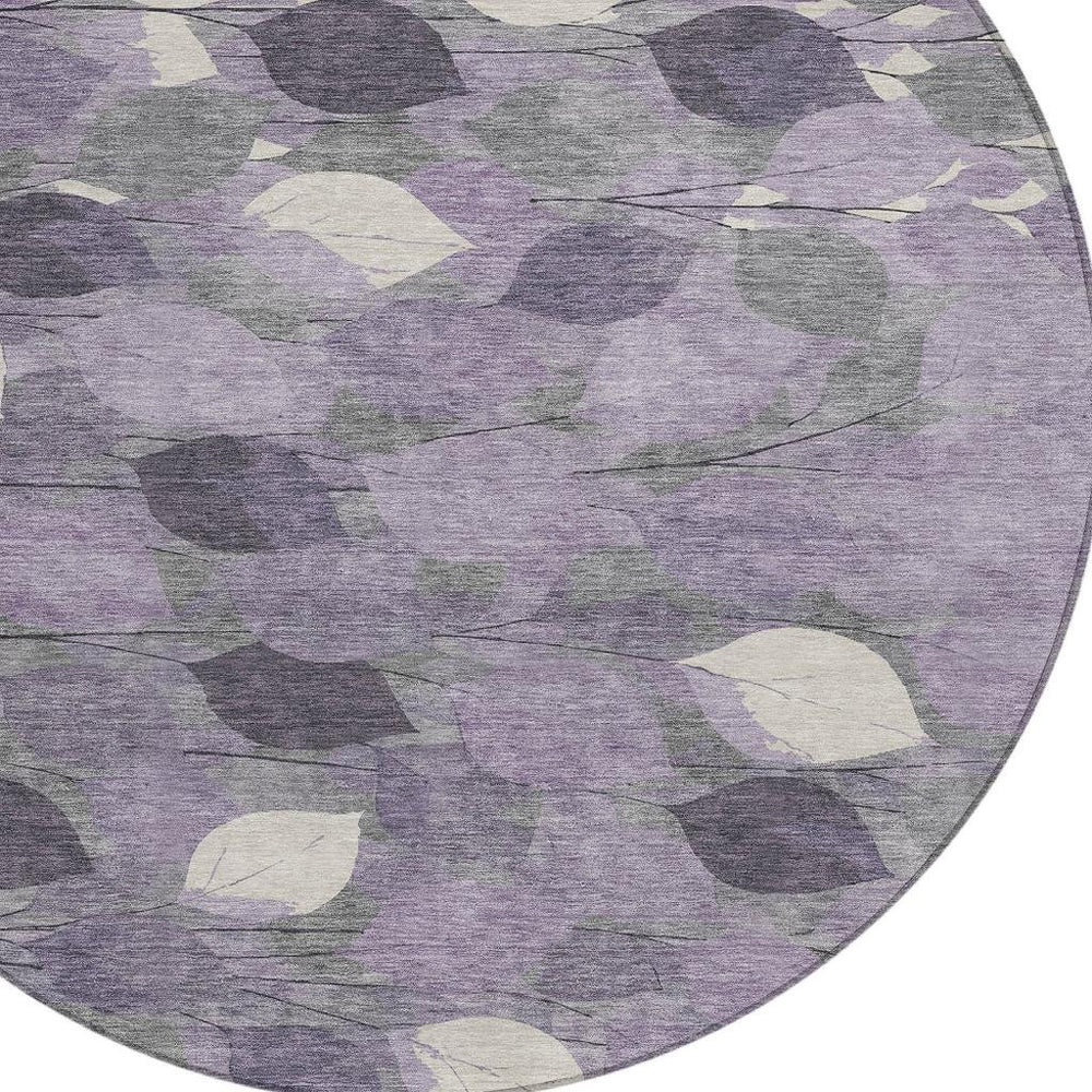 HomeRoots 8 Ft Round Floral Polyester Area Rug in Purple Washable for Indoor Outdoor Use 725043